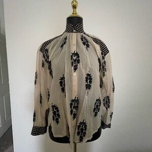Alix of Bohemia Kiki Dahlia Block Print Cotton Blouse - Cream/Black